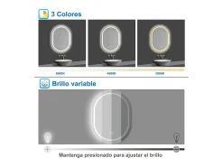 Aica Espejo de baño LED 50×70cm, Bluetooth, antivaho, brillo ajustable
