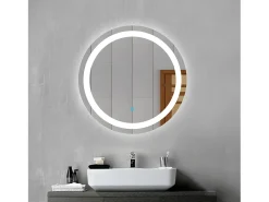 Aica Espejo de baño LED redondo 60cm,antivaho,interruptor táctil