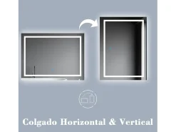 Aica Espejo de baño LED sin cobre 80×60cm,antivaho,interruptor táctil