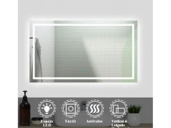 Aica Espejo de baño LED sin cobre 140×80cm,antivaho,interruptor táctil