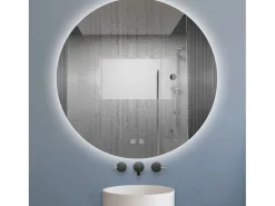 Aica Espejo de baño redondo LED 80×80cm, antivaho, luz tricolor regulable, función memoria