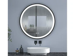 Aica Espejo de baño redondo LED 70cm con marco, antivaho, luminosidad regulable