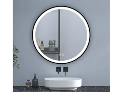 Aica Espejo de baño redondo LED 70cm con marco, antivaho, luminosidad regulable