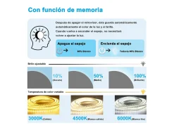 Aica Espejo de baño redondo LED 70×70cm, antivaho, luz tricolor regulable, función memoria