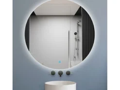 Aica Espejo de baño redondo LED 80×80cm, antivaho, brillo regulable, función memoria