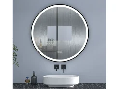 Aica Espejo de baño redondo LED 60cm con marco, antivaho, luminosidad regulable