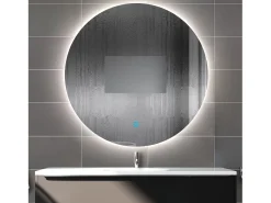 Aica Espejo de baño redondo LED 60×60cm, antivaho, brillo regulable, función memoria