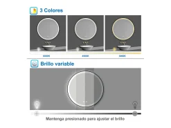 Aica Espejo de baño redondo LED 80cm con marco, antivaho, luminosidad regulable