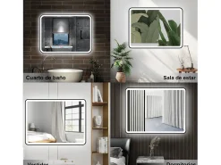 AICA ESPEJO Espejo de baño 80 x 60cm, con función antivaho,con luz de 3 colores,brillo ajustable,función de memoria agapada