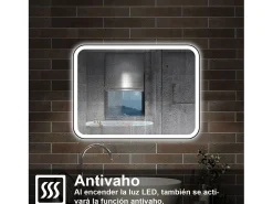 AICA ESPEJO Espejo de baño 80 x 60cm, con función antivaho,con luz de 3 colores,brillo ajustable,función de memoria agapada