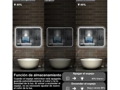 AICA ESPEJO Espejo de baño 80 x 60cm, con función antivaho,con luz de 3 colores,brillo ajustable,función de memoria agapada