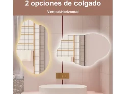 AICA ESPEJO ESPEJO de BAÑO 80 x 55 cm Luz de 3 Colores+ Antivaho+ Brillo Ajustable+ Memoria de Agapada