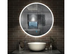 Aica Espejo redondo de baño LED 60cm,antivaho,brillo ajustable