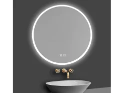 Aica Espejo redondo de baño LED 60cm,antivaho,brillo ajustable