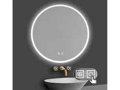 Aica Espejo redondo de baño LED 60cm,antivaho,brillo ajustable