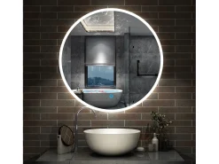 Aica Espejo redondo de baño LED 80cm,antivaho,brillo ajustable