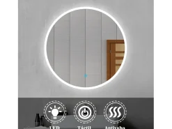Aica Espejo redondo de baño LED 60cm,antivaho,interruptor táctil