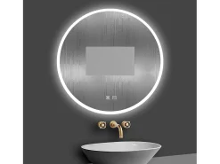 Aica Espejo redondo de baño LED 80cm,antivaho,brillo ajustable