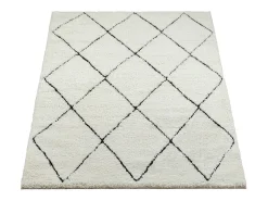 Alfombra Bahar Shaggy moderna patrón rombos, negro blanco, 80 x 150 cm