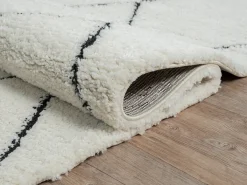 Alfombra Bahar Shaggy moderna patrón rombos, negro blanco, 160 x 230 cm