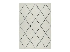 Alfombra Bahar Shaggy moderna patrón rombos, negro blanco, 140 x 200 cm
