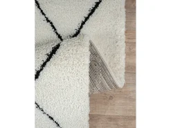 Alfombra Bahar Shaggy moderna patrón rombos, negro blanco, 240 x 340 cm