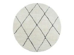 Alfombra Bahar Shaggy moderna patrón rombos, negro blanco, 160 cm redonda