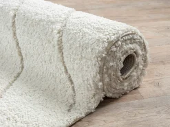 Alfombra Bahar Shaggy patrón triángulos, crema, 160 cm redonda