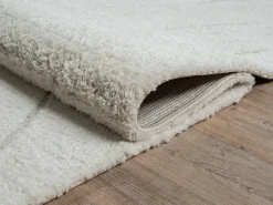 Alfombra Bahar Shaggy patrón triángulos, crema, 120 cm redonda