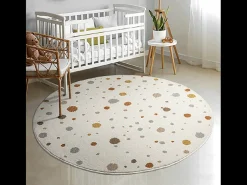 Alfombra Beat Kids Moderna Bebé Niña Niño - Crema - 120 cm Redonda