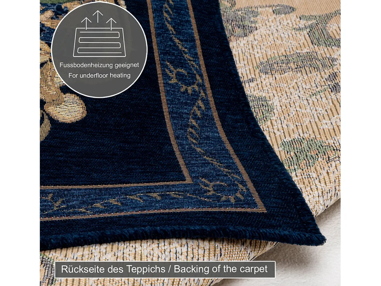 Alfombra con borde y motivos florales 80x150 cm Azul Flomi