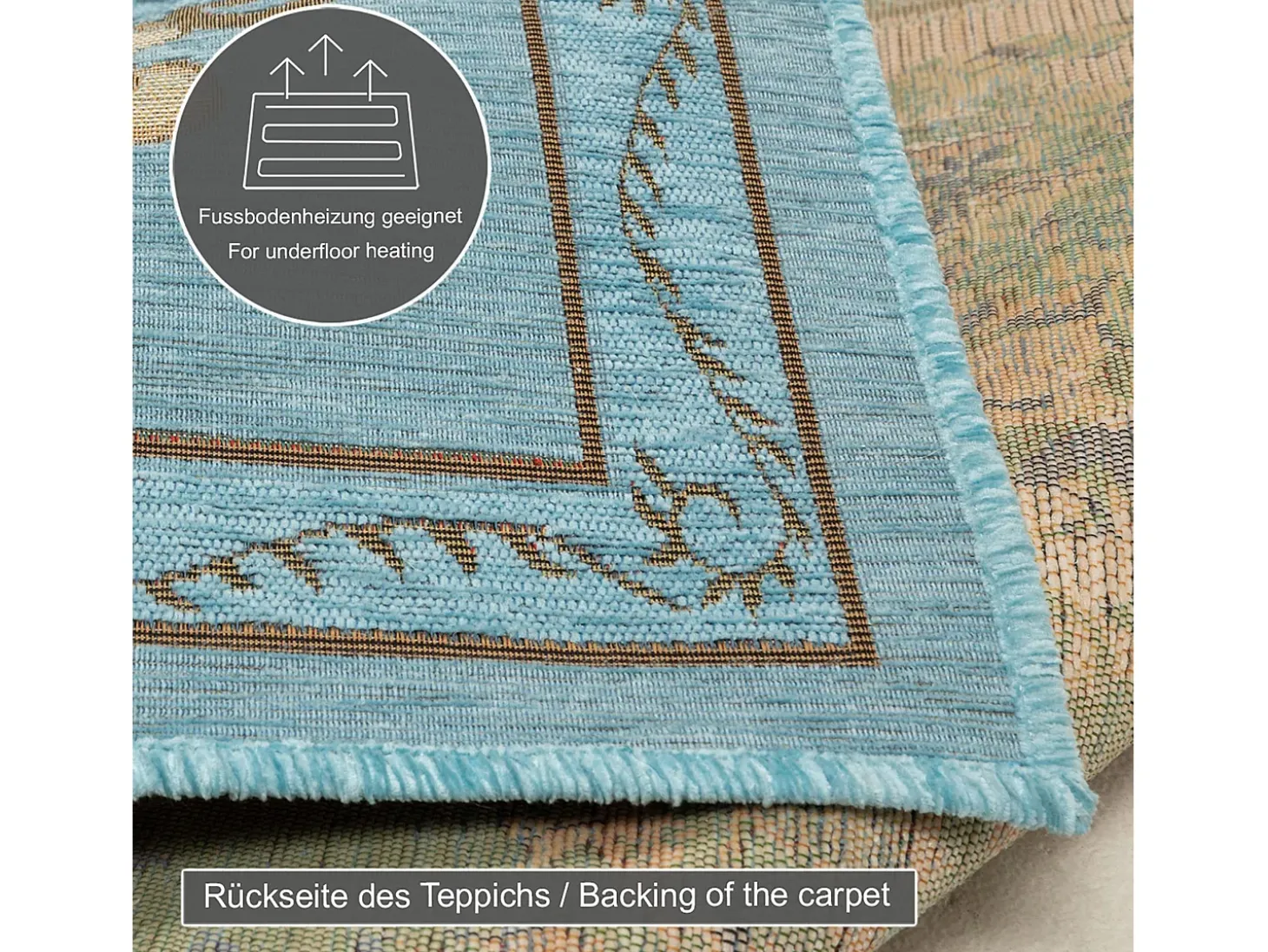 Alfombra con borde y motivos florales 120x180 cm Turquesa Flomi