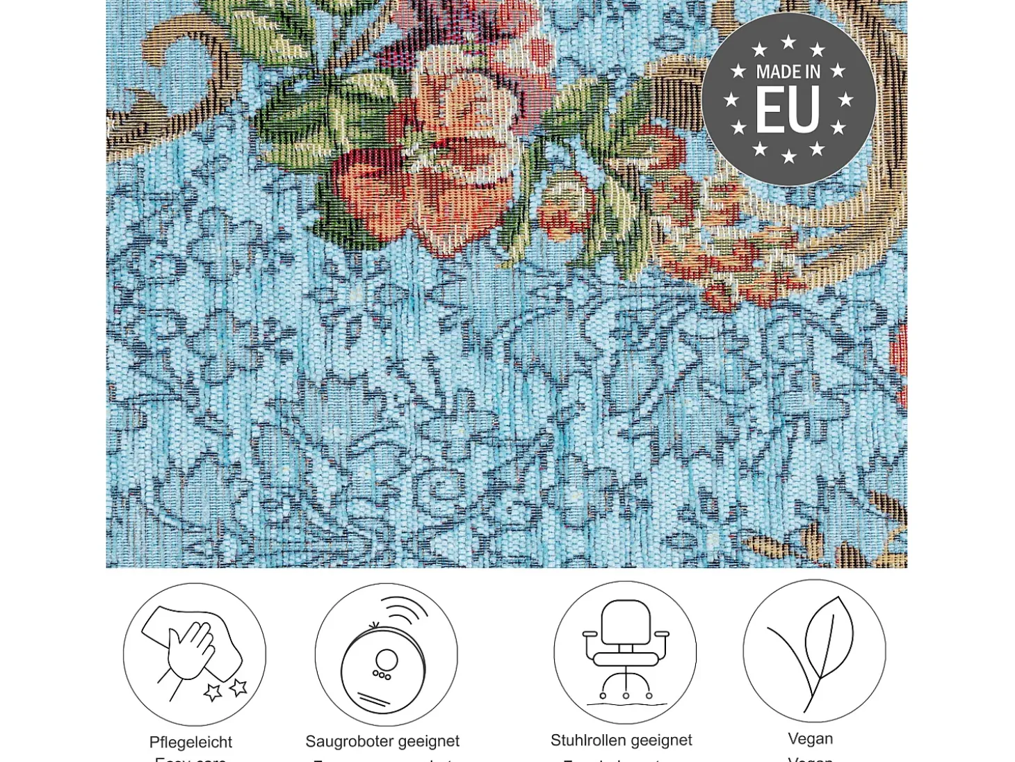 Alfombra con borde y motivos florales 120x180 cm Turquesa Flomi