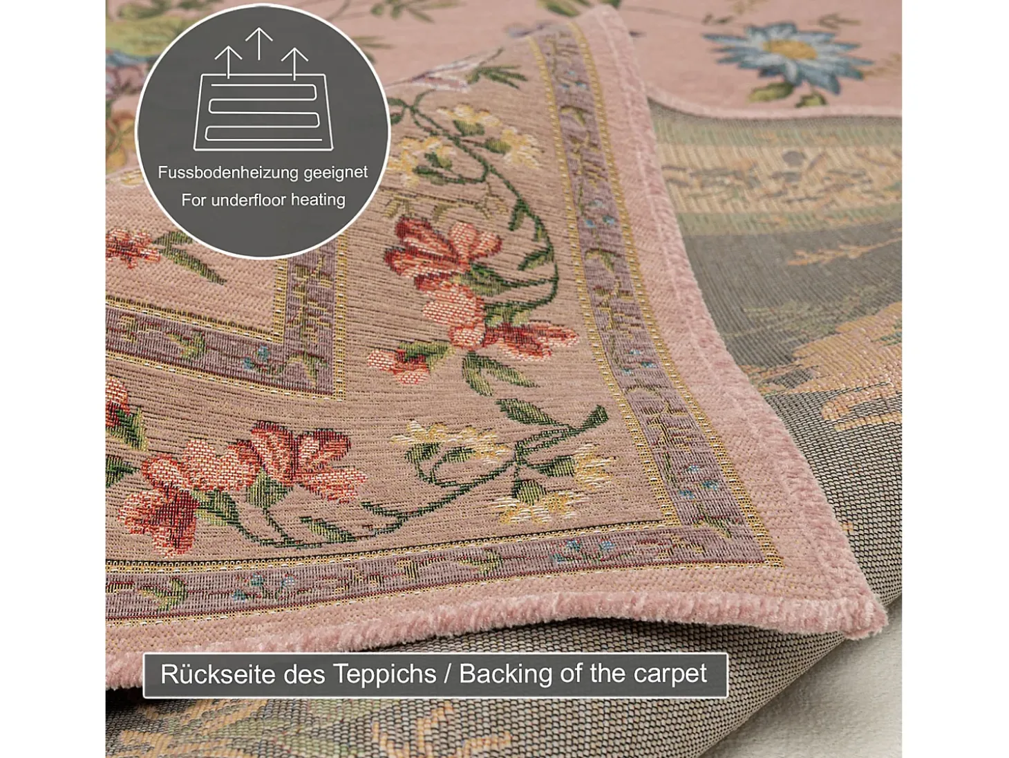 Alfombra con borde y motivos florales 140x200 cm Rosa Flomi