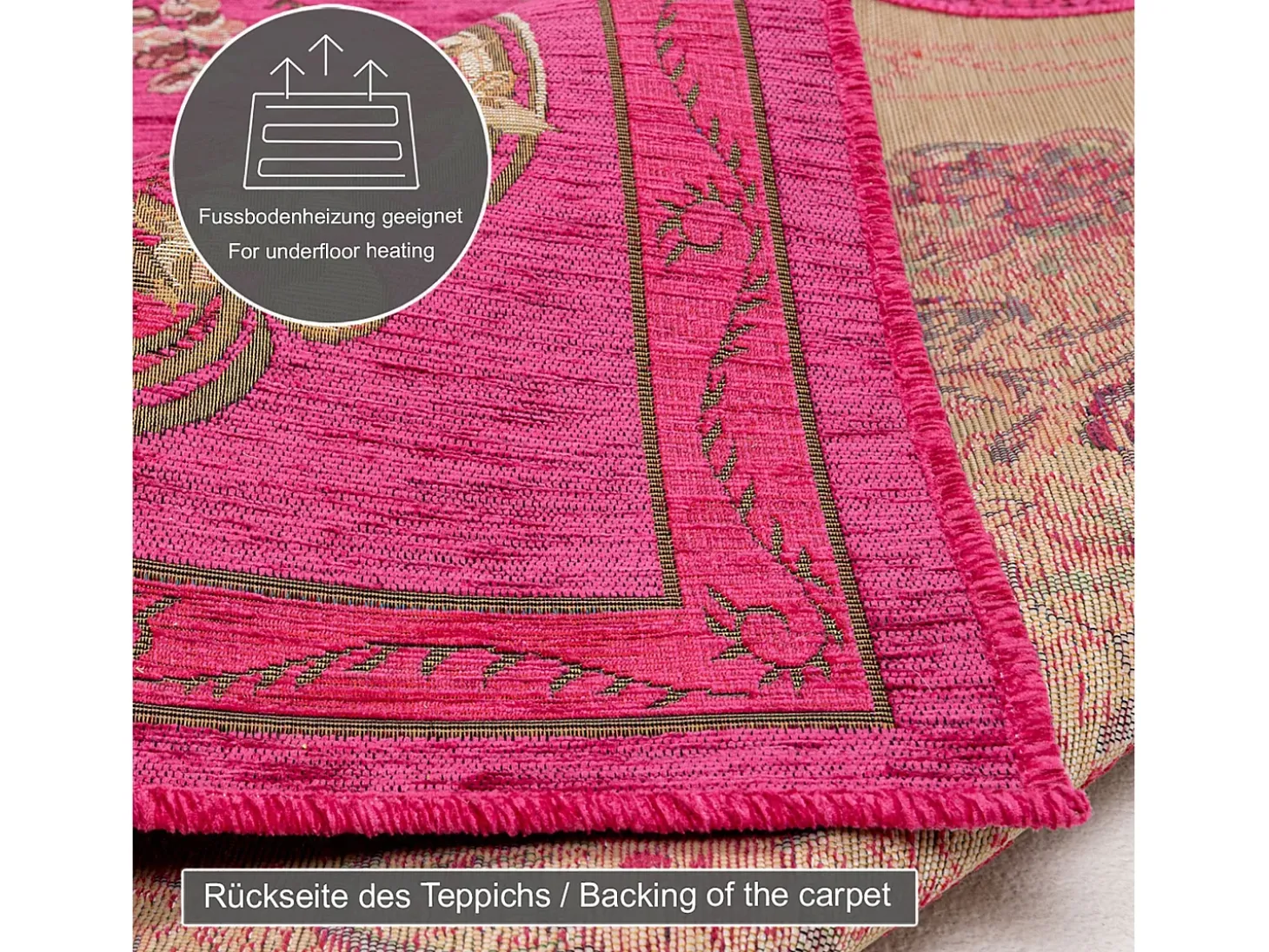 Alfombra con borde y motivos florales 240x340 cm Rosa Flomi