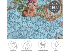 Alfombra con borde y motivos florales 70x120 cm Turquesa Flomi