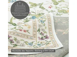 Alfombra con borde y motivos florales 80x150 cm Crema Flomi