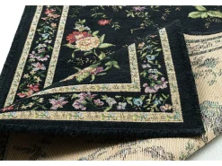 Alfombra con borde y motivos florales 70x400 cm Negro Flomi