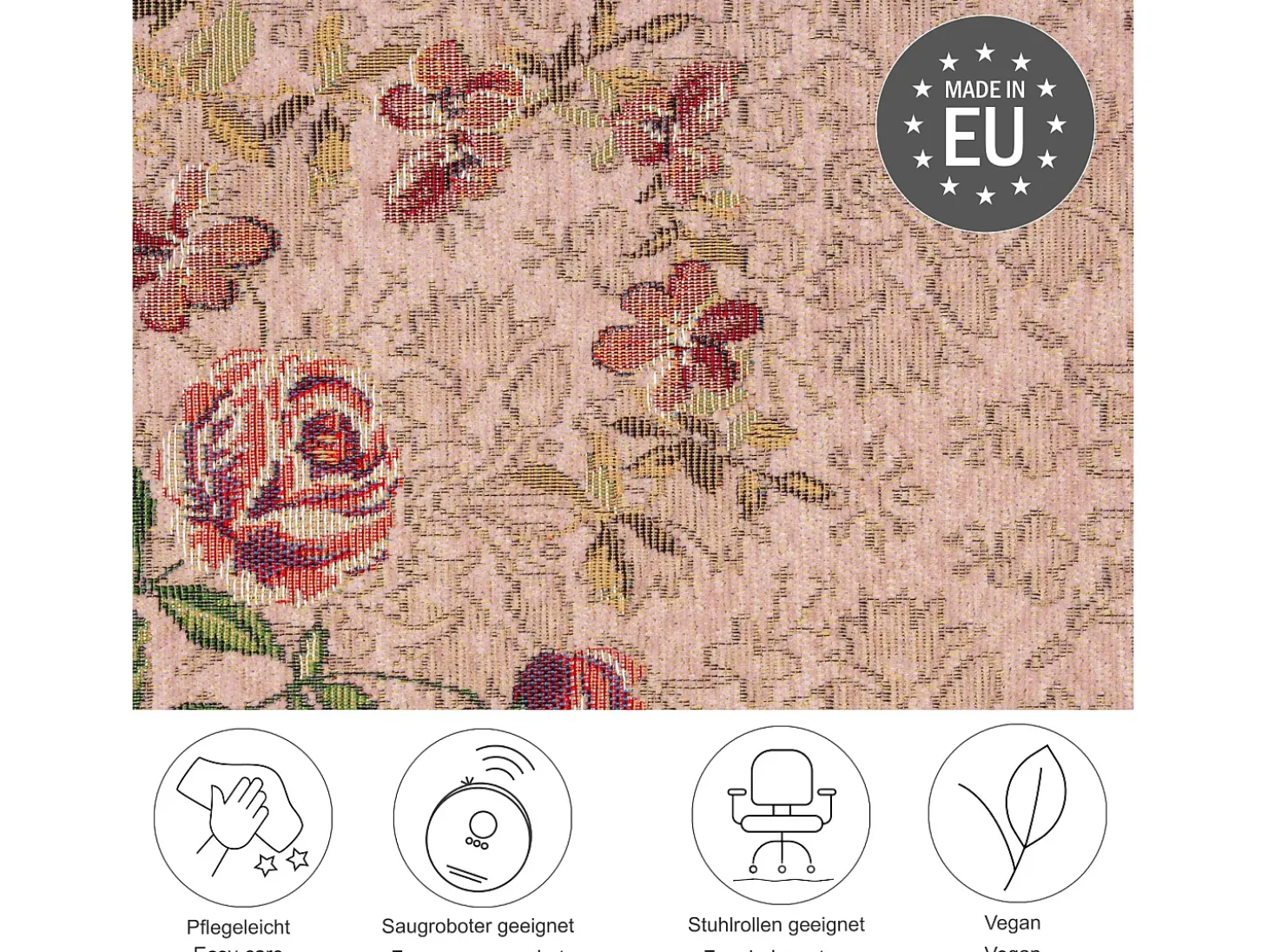 Alfombra con borde y motivos florales 240x340 cm Rosa Flomi