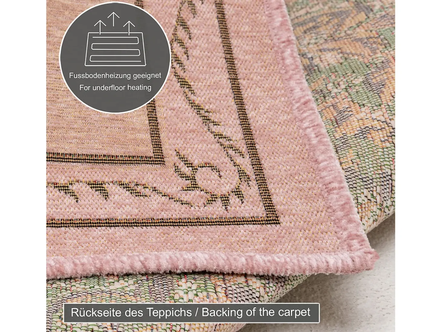 Alfombra con borde y motivos florales 240x340 cm Rosa Flomi