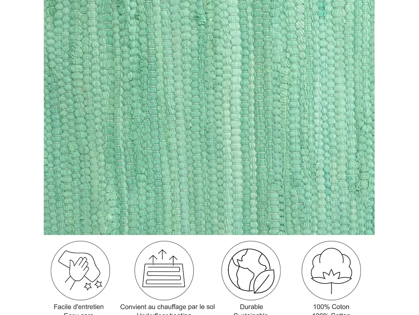 Alfombra de algodón tejida a mano y reversible 90x160 cm Menta Happy Cotton