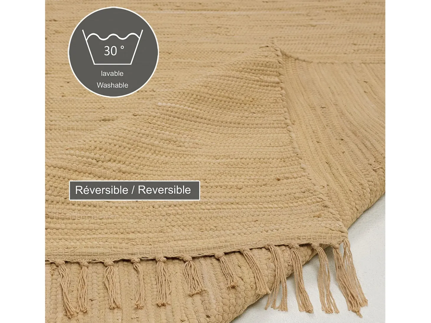 Alfombra de algodón tejida a mano y reversible 40x60 cm Naturaleza Happy Cotton