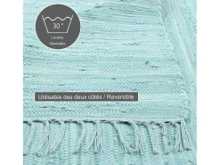 Alfombra de algodón tejida a mano y reversible 90x160 cm Azul claro Happy Cotton