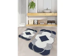 Alfombra de baño Set (2 piezas) Corte blanco gris azul oscuro