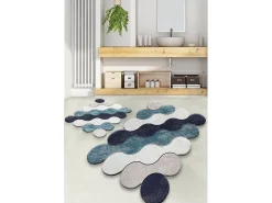 Alfombra de baño Set (2 piezas) Circle azul oscuro beige blanco