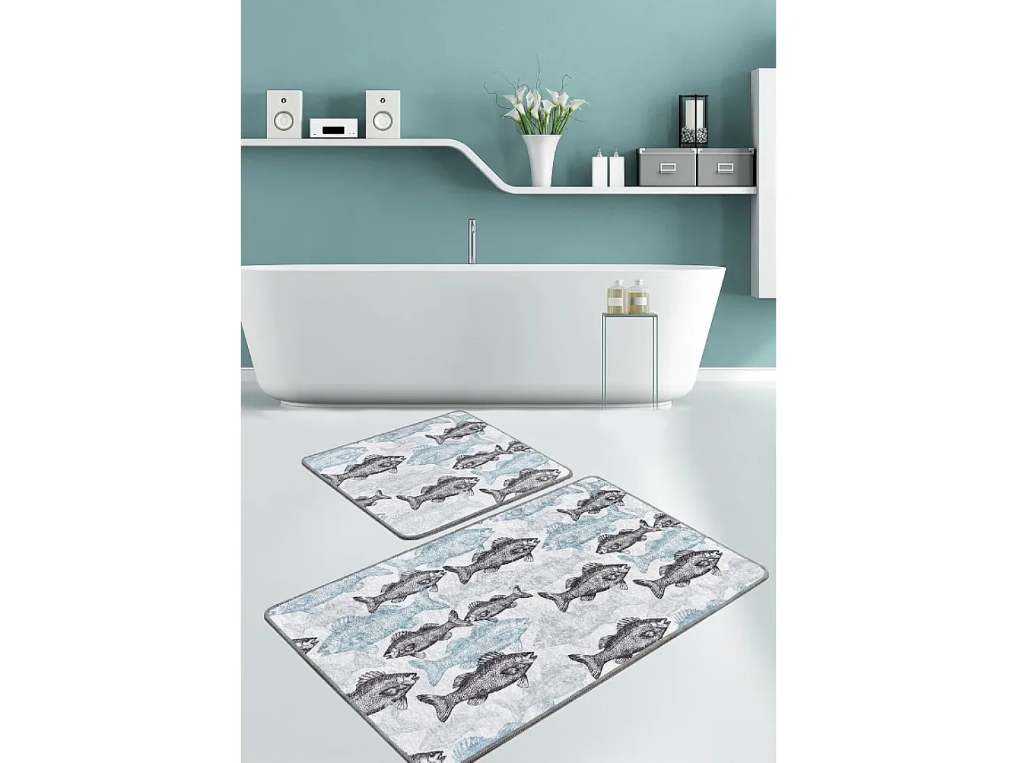 Alfombra de baño Set (2 piezas) Aqua Fish DJT multicolor
