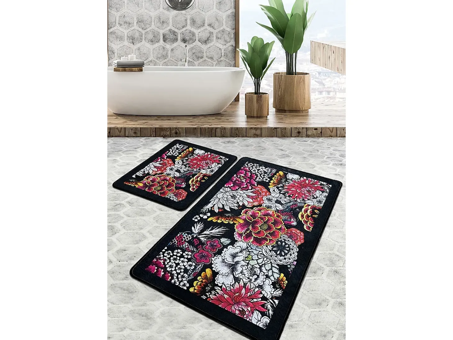 Alfombra de baño Set (2 piezas) Floreale Djt multicolor