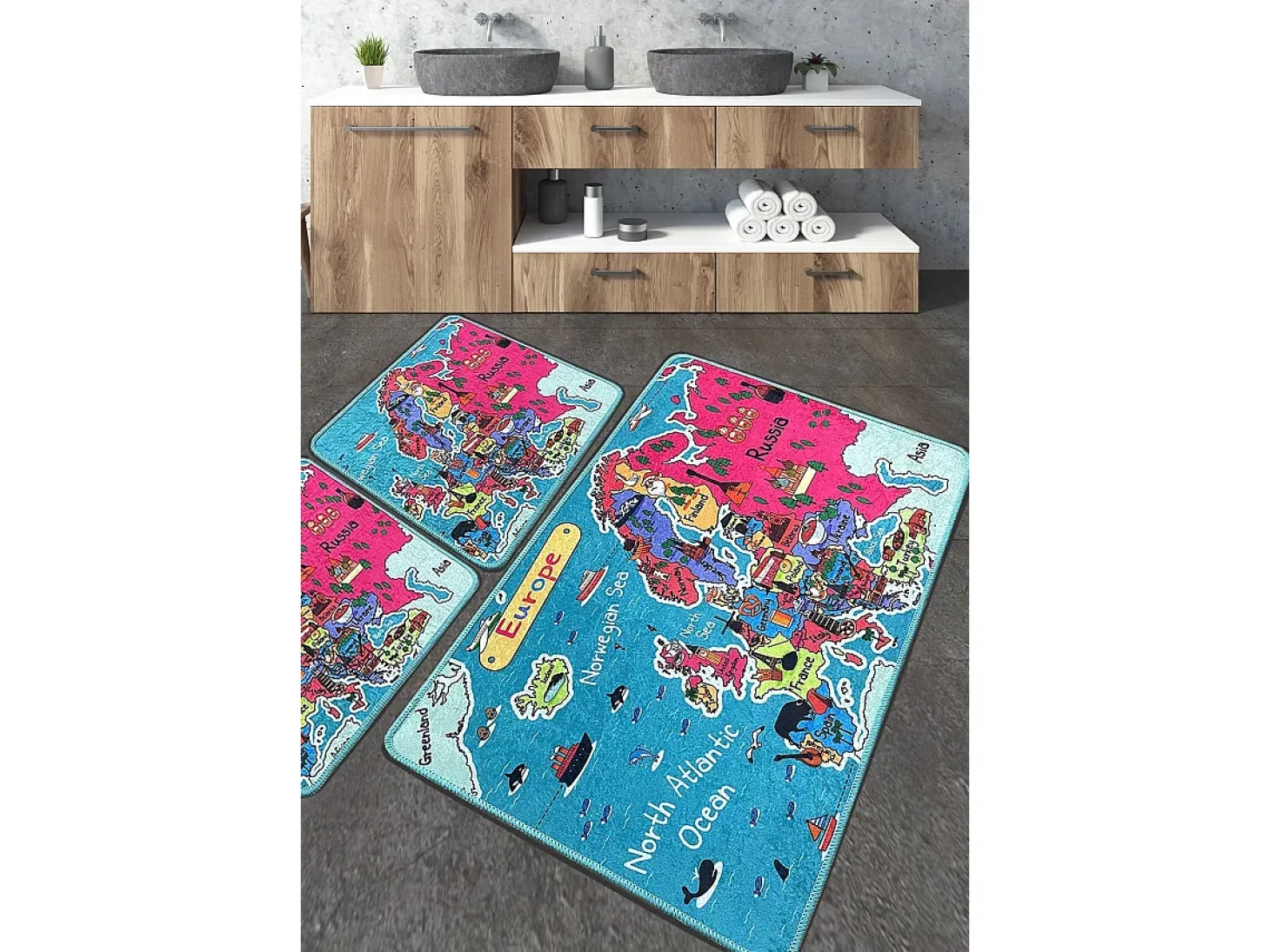 Alfombra de baño Set (3 piezas) Carta multicolor