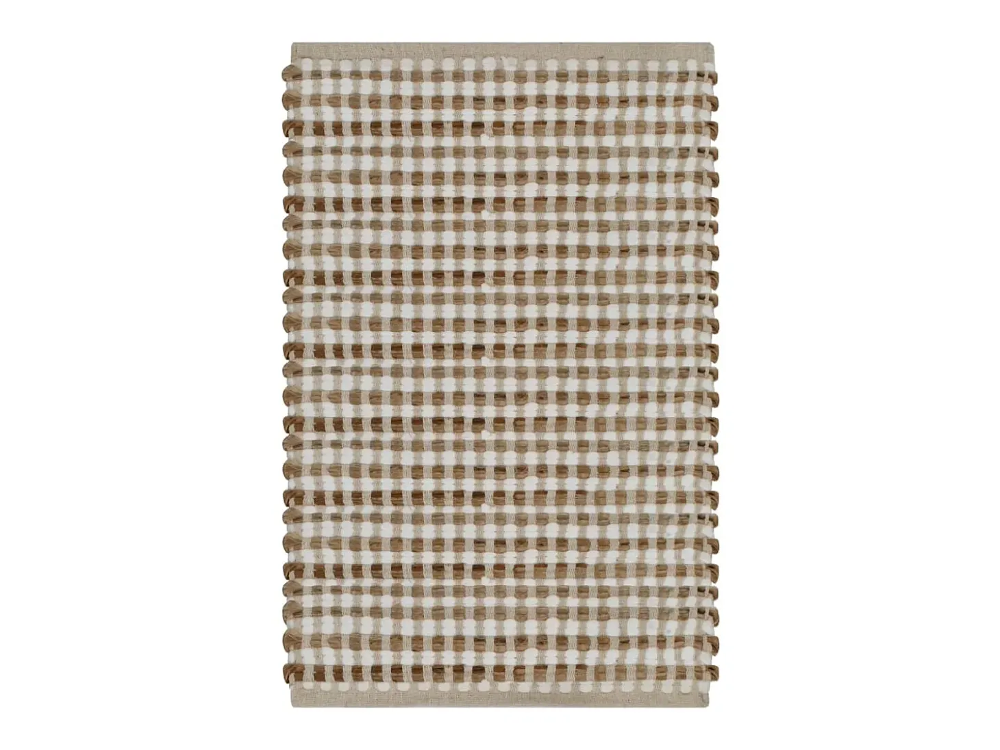 Alfombra de baño tejida a mano de yute y tela natural y blanca ES383023