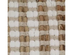 Alfombra de baño tejida a mano de yute y tela natural y blanca ES383023